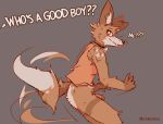  2023 anthro biped black_nose blep blush brown_body brown_fur butt canid canine canis cantio_(lawyerdog) claws coyote digital_media_(artwork) ear_twitch erection finger_claws fur genitals good_boy grey_background humanoid_genitalia humanoid_penis lawyerdog male mammal multicolored_body multicolored_fur penis simple_background smile solo tail tail_motion tailwag tan_body tan_fur tongue tongue_out white_body white_fur 