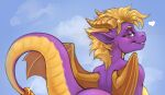  &lt;3 activision anthro blonde_hair blush breasts butt cloudscape cropped crossgender digital_media_(artwork) dragon female grin grinning_at_viewer hair hi_res horn looking_at_viewer looking_back looking_back_at_viewer membrane_(anatomy) membranous_wings mtf_crossgender nude open_mouth purple_body purple_eyes purple_scales scales scalie simple_background sky smile solo spyro spyro_the_dragon tail teaser teasing teasing_viewer tgt1512 western_dragon wings yellow_body yellow_scales 