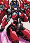  black_skin breasts candy colored_skin crotch_plate food green_eyes grotesquerampag highres holding holding_candy holding_food holding_lollipop humanoid_robot large_breasts lollipop mecha_musume mechanical_wings robot thick_thighs thighs transformers windblade wings 
