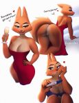  2023 5_fingers alcohol anthro aozee beverage blush bra breasts butt canid canine champagne cleavage clothed clothing diane_foxington dreamworks dress english_text female fingers fox hi_res humanoid_hands implied_pregnancy mammal panties pregnancy_test smile solo text the_bad_guys underwear 