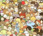  6+boys 6+girls ai_shoujo_pollyanna_monogatari alice_(alice_in_wonderland) alice_in_wonderland anne_of_green_gables anne_shirley balloon bam_(bam_and_kero) bam_and_kero bear black_hair blonde_hair brown_hair calcifer card cat caterpillar character_request chef_hat copyright_request crossover crown daruma-chan daruma-chan_(series) dinosaur dog elephant facial_hair frederick_(book) frederick_the_mouse ghost glasses green_eyes green_hood grey_eyes guri_to_gura harry_potter harry_potter_(series) hat highres holding holding_card holding_instrument howl&#039;s_moving_castle_(novel) howl_(howl_no_ugoku_shiro) instrument kaiketsu_zorori kero_(bam_and_kero) le_petit_prince little_my long_hair madeline_(book) madeline_(madeline) mary_poppins mary_poppins_(character) moomin mouse multiple_boys multiple_girls mushroom mustache necktie omae_umasou_da_na one_eye_closed open_mouth peter_pan_(disney) pollyanna_whittier prince_(le_petit_prince) sherlock_holmes smile snufkin squirrel sweatdrop the_adventures_of_sherlock_holmes the_very_hungry_caterpillar tinker_bell_(disney) top_hat violin wakatta-san wally_(where&#039;s_wally) whale where&#039;s_wally witch_hat wolf yellow_eyes yukke zororeene 