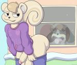  against_surface animal_crossing anthro balls big_balls bottomwear bottomwear_down bottomwear_pull butt canid canine canis clothed clothing clothing_pull digby_(animal_crossing) domestic_dog duo foreskin genitals huge_balls jacket male male/male mammal marshal_(animal_crossing) mazilion nintendo on_glass pants pants_down pants_pull partially_clothed penis public public_nudity rodent sciurid snow text text_on_clothing text_on_topwear topwear tree_squirrel window winter winter_clothing winter_coat 