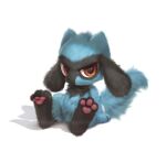  2023 ambiguous_gender black_body black_fur blue_body blue_fur brown_eyes feral fur generation_4_pokemon looking_at_viewer nintendo pawpads pokemon pokemon_(species) riolu silverfox5213 simple_background sitting solo white_background 