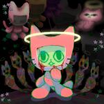  ambiguous_gender angel anthro blood blood_on_face bodily_fluids chibi domestic_cat felid feline felis halo hi_res machine mammal paws pink_body plastiboo prick_ears robot screen screen_face solo tail toony whiskers 