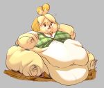  absurd_res animal_crossing anthro belly big_belly blonde_hair blush blush_stickers bodily_fluids breasts broken_chair canid canine canis chubby_cheeks clothed clothing domestic_dog fat_arms fat_legs female flying_sweatdrops fur hair hi_res huge_belly isabelle_(animal_crossing) mammal morbidly_obese morbidly_obese_anthro morbidly_obese_female navel nintendo obese obese_anthro obese_female overweight overweight_anthro overweight_female pawpads shih_tzu simple_background sitting sooftly sweat sweatdrop toy_dog white_body white_fur yellow_body yellow_fur 