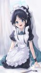  &lt;key&gt;_(robot)_(blue_archive) 1girl :d absurdres apron aqua_ribbon aris_(blue_archive) aris_(maid)_(blue_archive) black_dress black_hair black_wristband blue_archive blue_eyes blue_hair blue_halo collared_dress commentary curtains dress frilled_apron frills gradient_hair halo highres indoors long_hair looking_at_viewer maid maid_apron maid_headdress mansu_(user_pnmp4287) multicolored_hair neck_ribbon official_alternate_costume on_floor open_mouth ponytail puffy_short_sleeves puffy_sleeves ribbon shadow short_sleeves sitting smile solo teeth tile_floor tiles upper_teeth_only very_long_hair white_apron 