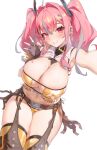  1girl absurdres areola_slip armpits azur_lane bandana belt bikini blurry blurry_foreground blush breasts bremerton_(azur_lane) brown_bandana brown_belt brown_gloves cleavage collared_shirt commentary ear_piercing eyepatch_bikini fingerless_gloves fingernails fringe_trim gloves gold_bikini green_nails grey_hair groin hair_between_eyes hair_intakes hair_ornament hairclip highres huge_breasts legs_together lips long_fingernails looking_at_viewer mole mole_on_breast mole_under_eye multicolored_hair nail_polish navel navel_piercing official_alternate_costume ok_sign piercing pink_hair print_bikini reaching_towards_viewer red_eyes revision sheriff shirt simple_background sitting skindentation smile solo ssr_(azmr2828) star_(symbol) star_ornament star_print stomach streaked_hair swimsuit symbol-only_commentary teeth thighhighs thighs tied_shirt twintails two-tone_hair white_background white_shirt yellow_thighhighs 
