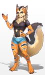  absurd_res anthro arcanine claws clothed clothing finger_claws fluffy fluffy_tail fur generation_1_pokemon hi_res looking_at_viewer male nintendo orange_body orange_fur pgm300 pokemon pokemon_(species) simple_background solo striped_body striped_fur stripes tail toe_claws yellow_eyes 