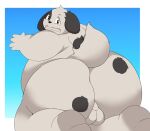  2023 anthro backsack balls belly big_belly big_butt black_body butt canid canine canis domestic_dog genitals hi_res kemono kusosensei male mammal obese obese_male overweight overweight_male solo white_body 