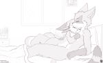  absurd_res ancesra_(ancesra) anthro bed bedding blanket book clock duo embrace furniture hi_res hug iradeon lying male mammal pillow procyonid raccoon sean_(senz) senz sleeping text wholesome window 