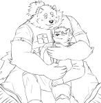  anthro blush canid canine canis clothing cuddling dog_operator domestic_dog duo lifewonders live_a_hero male male/male mammal necktie o8rpwrhvpo15738 overweight protagonist_(live_a_hero) size_difference suit topwear vest yohack 