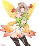  1girl bare_shoulders blonde_hair drill_hair fairy_wings fire_emblem fire_emblem_heroes looking_at_viewer peony_(fire_emblem) pointy_ears purple_eyes rimo67200894 solo thighhighs twin_drills wings 