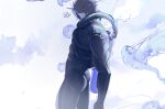  1boy ass bara black_bodysuit black_wetsuit bodysuit covered_abs diving diving_mask diving_suit feet from_above goggles grey_hair highres jellyfish large_pectorals male_focus muscular muscular_male original pectorals rathalosx4 short_hair solo underwater wetsuit 