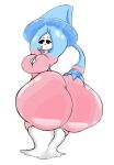  big_breasts big_butt blue_hair breasts butt butt_grab clothed clothing female gatofashado generation_8_pokemon hair hand_on_butt hatterene huge_butt humanoid looking_back nintendo pokemon pokemon_(species) rear_view simple_background smile solo white_background white_body 