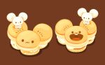  :d artist_name brown_background brown_eyes character_food food looking_at_viewer no_humans open_mouth pancake pokemon pokemon_(creature) rizu_(rizunm) round_teeth simple_background smile solid_oval_eyes tandemaus teeth twitter_username upper_teeth_only 
