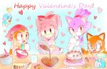  4girls amy_rose blaze_the_cat blue_eyes blush brown_eyes brown_fur cake candy cat_girl cheese_(sonic) chocolate cooking cream_the_rabbit drooling eyelashes flowermomo2 food forehead_jewel fur-trimmed_gloves fur_trim gloves green_eyes heart heart-shaped_chocolate marine_the_raccoon multiple_girls open_mouth pastry pink_fur ponytail purple_fur rabbit_girl raccoon_girl ribbon saliva smile sonic_(series) valentine yellow_eyes 