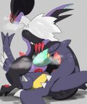  &lt;3 &lt;3_eyes 2_toes 3_fingers 3_toes absurd_res amedama12321 anal anal_penetration anthro anthro_on_anthro black_body blush breath_cloud claws countershading duo feet fin fingers fur garchomp generation_4_pokemon generation_6_pokemon genitals grey_background grey_body hi_res looking_pleasured lying male male/male male_on_bottom male_on_top male_penetrated male_penetrating male_penetrating_male nintendo noivern on_back on_bottom on_top open_mouth penetration penis pokemon pokemon_(species) purple_body purple_countershading red_claws red_penis reverse_cowgirl_position sex simple_background spikes spikes_(anatomy) tail tail_fin tapering_penis toes tongue tongue_out white_body white_claws white_fur 