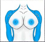  blue_body blue_nipples breast_focus breasts d4r0 draw_your_mutual_ocs_poorly_challenge female hands_behind_back machine medium_breasts nipples robot simple_background solo synth_(vader-san) tanti_(artist) white_background white_body white_breasts 
