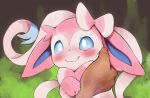  blush colored darkstylerz dst-mk2 duo eeveelution feral first_person_view generation_6_pokemon hi_res human human_pov looking_at_viewer mammal nintendo pokemon pokemon_(species) shaded sylveon touching_face 