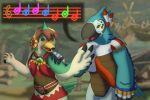  amali_(tloz) anthro avian breath_of_the_wild clothing duo ear_piercing ear_ring female gender_transformation hi_res human kass_(tloz) male male/female male/male mammal nintendo orangestheasd_(artist) piercing ring_piercing rito singing species_transformation the_legend_of_zelda transformation 