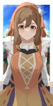  1girl absurdres brown_hair genjitsu_no_yohane highres kunikida_hanamaru love_live! love_live!_sunshine!! official_alternate_costume shirosaki_(nanokait) village_girl_outfit yellow_eyes 