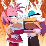  1:1 absurd_res accessory amy_rose anthro bat big_breasts breast_squish breasts breasts_frottage duo eulipotyphlan female hand_on_hip headband hedgehog hi_res huge_breasts kojiro-brushard mammal midriff narrowed_eyes rouge_the_bat sega sonic_the_hedgehog_(series) sparks squish 