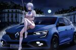  1girl absurdres alternate_costume azur_lane car full_body gascogne_(azur_lane) highres kcar66t license_plate location_request motor_vehicle night product_placement race_queen renault renault_megane sports_car thighhighs 