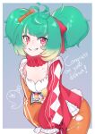 breasts character_request clown dme1 english_text green_hair highres idol_corp looking_at_viewer messy_hair red_eyes small_breasts twintails virtual_youtuber 