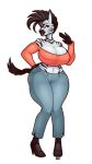  anthro big_breasts blazbaros breasts cleavage clothed clothing equid equine female footwear fur hi_res high_heels huge_breasts mammal solo striped_body stripes tail thick_thighs white_body white_fur zebra 