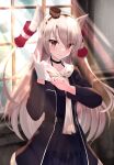  1girl amatsukaze_(kancolle) amatsukaze_kai_ni_(kancolle) black_dress blush dress gloves grey_hair hair_tubes highres kantai_collection long_hair long_sleeves nazono_neko sailor_collar sailor_dress single_glove smile solo two_side_up upper_body white_gloves white_sailor_collar yellow_eyes 