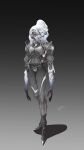  1girl absurdres armor bone breasts full_body gradient_background grey_background highres liquid monster_girl original push-button shadow small_breasts solo standing zuosi_zhichu 