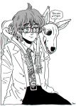  ambiguous_gender bone canid canine canis clothed clothing domestic_dog duo english_text eyewear feral glasses human kaneoya_sachiko male mammal necktie skeleton text thought_bubble undead 