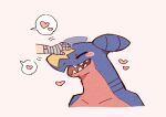  ambiguous_gender bandage blush box_splat disembodied_hand garchomp generation_4_pokemon heart_reaction nintendo patting pokemon pokemon_(species) simple_background smile speech_bubble teeth white_background 