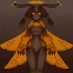  antennae_(anatomy) anthro arthropod arthropod_abdomen breasts brown_hair claws female front_view fur genitals hair insect looking_at_viewer nipples nude pussy solo standing syvaron wings yellow_body yellow_eyes yellow_fur 