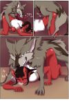  absurd_res bestiality bottomless canid canine canis clothed clothing demon duo feral fur grey_body grey_fur hi_res horn interspecies mammal meru_(merunyaa) red_body rough_sex sex succubus tail wolf yonooshi 