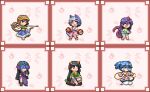  6+girls animal_ears black_eyes black_gloves black_hair blue_dress blue_eyes blue_flower blue_hair blue_shorts brown_hair chain china_dress chinese_clothes circlet closed_mouth dark_blue_hair detached_sleeves dog_ears dog_tail dress elbow_gloves flower foothold_trap foul_detective_satori ghost_tail gloves green_dress green_shirt green_shorts grey_hair hair_tubes horns long_hair low_twintails mitsugashira_enoko miyadeguchi_mizuchi monkey_tail multicolored_clothes multicolored_dress multiple_girls multiple_tails nippaku_zanmu nukekip oni_horns open_mouth pink_skirt pixel_art ponytail purple_dress purple_hair purple_horns red_eyes shirt short_hair short_sleeves shorts single_detached_sleeve single_horn skirt smile son_biten striped striped_shirt striped_skirt tail tenkajin_chiyari test_tube touhou touhou_ningyougeki twintails unfinished_dream_of_all_living_ghost white_shirt white_skirt white_sleeves yellow_dress yomotsu_hisami 