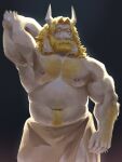  2022 anthro arm_hair asgore_dreemurr barazoku beard belly biceps big_muscles black_background body_hair boss_monster bovid caprine chest_hair chonkyjohn eyebrows facial_hair front_view fur goat hair hand_behind_head happy_trail hi_res horn huge_muscles long_hair looking_at_viewer male mammal mature_anthro mature_male musclegut muscular muscular_anthro muscular_male narrowed_eyes navel nipples obliques pecs pubes simple_background solo standing towel towel_only tuft undertale undertale_(series) 