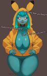  anthro clothing eevee eeveelution female generation_1_pokemon generation_4_pokemon genitals glaceon hi_res hood hoodie littlelamnstarr_(artist) male nintendo pikachu_hoodie pokemon pokemon_(species) pussy seductive smile solo solo_focus topwear 