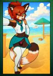  ailurid anthro bottomwear chastity_cage chastity_device clothed clothing clothing_lift collar exhibitionism girly hi_res husdur looking_at_viewer male mammal one_eye_closed red_panda skirt skirt_lift wink winking_at_viewer 