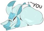  ambiguous_gender arizonathevixen big_butt blue_body blue_eyes blue_hair butt duo eeveelution english_text feral generation_4_pokemon glaceon hair half-closed_eyes head_between_cheeks hi_res huge_butt narrowed_eyes nintendo nude pokemon pokemon_(species) smile text 