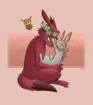  anthro artificer_(rain_world) baby big_eyes claws cute_expression drone duo female flower flower_crown fur genitals hi_res holding_penis mammal matvisfox one_ear penis plant rain_world red_body red_fur scar scavenger_(rain_world) slugcat_(rain_world) star young 
