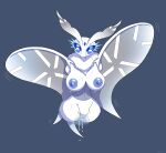  absurd_res antenna_hair antennae_(anatomy) anthro arthropod big_breasts blue_blush blue_eyes blue_nipples blue_pussy blush bodily_fluids breasts clothing corset curvy_figure female fluffy forehead_gem frosmoth fur generation_8_pokemon genital_fluids genitals grey_background hair hi_res hourglass_figure in_heat insect lepidopteran lingerie looking_at_viewer moth musk_clouds neck_tuft nikkosha nintendo nipples pokemon pokemon_(species) pussy pussy_juice simple_background small_waist solo sweat topwear tuft white_body white_fur wings 