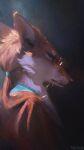  atmospheric blue_eyes canid canine clothed clothing dhole ears_back eyewear fur glasses hair headshot_portrait hi_res long_hair male mammal nomax orange_body orange_fur pivoted_ears ponytail portrait side_view smallyu solo wearing_glasses whiskers white_body white_fur 