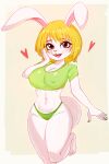  absurd_res anthro big_breasts blonde_hair blush blush_lines breasts carrot_(one_piece) cleavage clothed clothing colored_nails cotton_tail eyelashes female fur green_clothing green_nails green_panties green_topwear green_underwear hair hand_on_face hi_res lagomorph leporid looking_at_viewer mammal nails navel nipple_outline on_one_leg one_piece open_mouth open_smile panties rabbit red_eyes simple_background smile solo standing tan_background thick_thighs topwear underwear white_body white_fur wide_hips zexlynk 