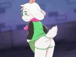  animated anthro blush bovid briefs butt caprine clothed clothing clothing_lift deltarune eyewear glasses goat green_eyes horn male mammal managunetto scarf shaking_butt solo tail undertale_(series) underwear 