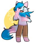  ambiguous_gender anthro bandanna bani_(ezpups) bottomwear clothed clothing domestic_cat felid feline felis fluffy fluffy_tail fully_clothed gesture gloves_(marking) hindpaw kemono kerchief mammal markings neroinu one_eye_closed pants paws prick_ears shirt solo star t-shirt tail topwear v_sign wink 