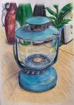 bottle candle colored_pencil_(medium) cup glass highres lantern nakanaori31 no_humans original plant potted_plant realistic still_life traditional_media 