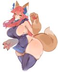  accessory anthro big_breasts blush bow_ribbon breasts canid canine clothing female fox fur hair hair_accessory hair_bow hair_ribbon hi_res huge_breasts huge_thighs kemono looking_at_viewer mammal open_mouth pink_hair ribbons side_boob simple_background solo standing tail tan_body tan_fur thick_thighs utterangle wide_hips yellow_eyes 