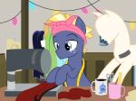  badumsquish bandanna beverage blonde_hair blue_eyes coffee coffee_mug container cup earth_pony equid equine hair hasbro hi_res horse kerchief male mammal mannequin my_little_pony pony sewing_machine star_tracker_(mlp) tape_measure 
