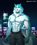  abs absurd_res alkan anthro big_pecs bottomwear brand_new_animal canid canine canis clothed clothing hi_res male mammal muscular muscular_anthro muscular_male navel nipples pants pants_only pecs shirou_ogami solo studio_trigger topless topless_anthro topless_male wolf 